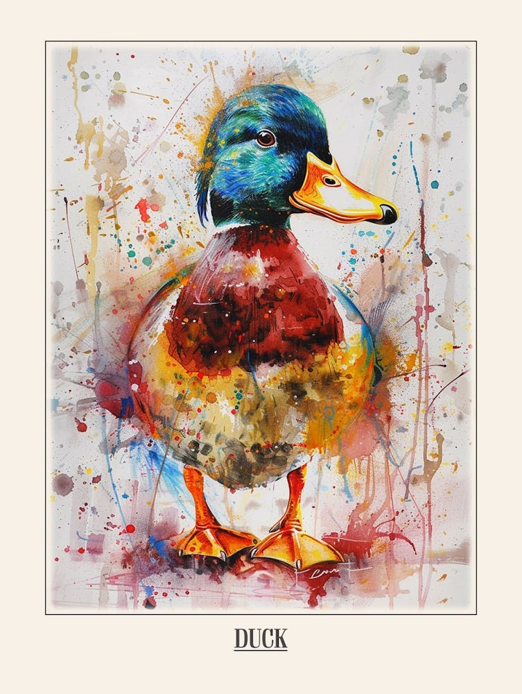 Duck Colourful Watercolour 2 Poster