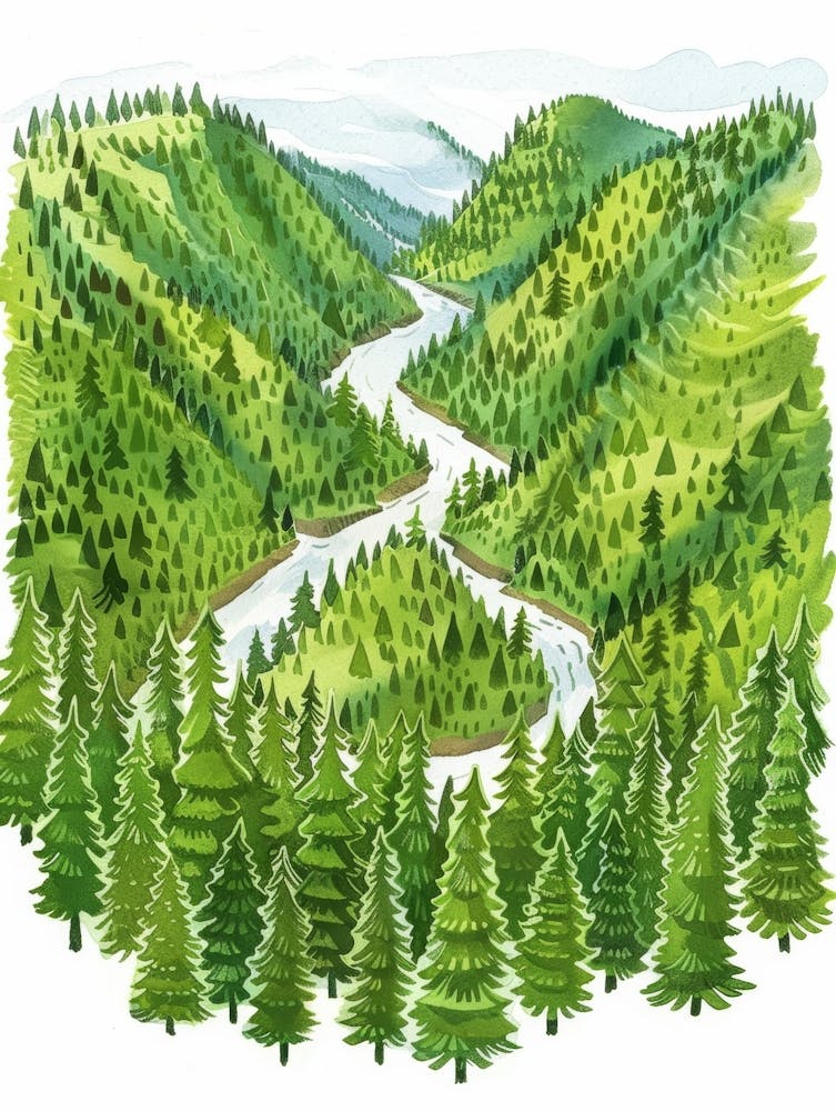 Watercolor Forest Landscape