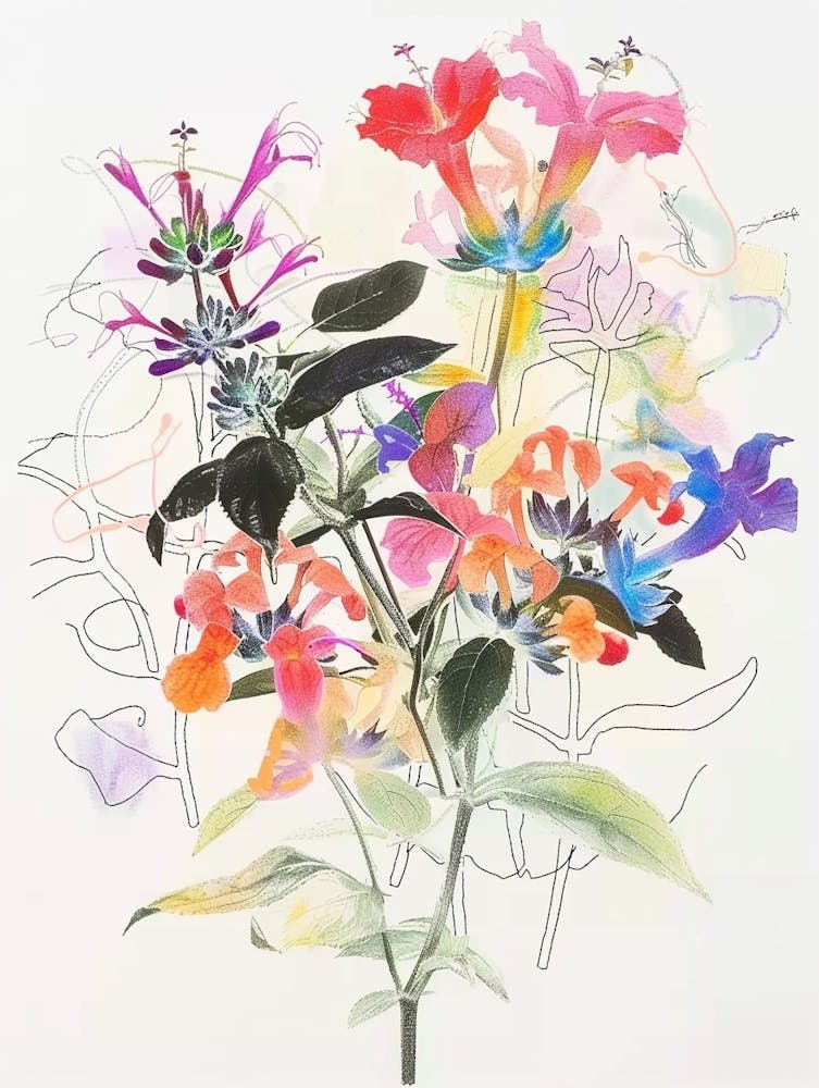 Bee Balm Collage Flower Bouquet