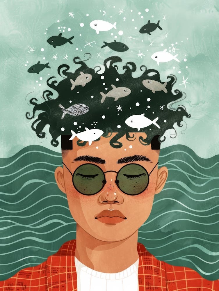 Illustration Of A Man With Fish In His Head