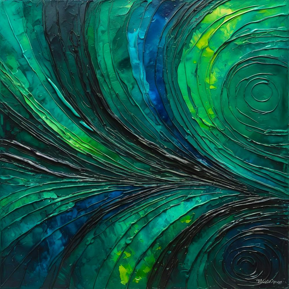 Peacock Feather Abstract Painting Green and Blue Color