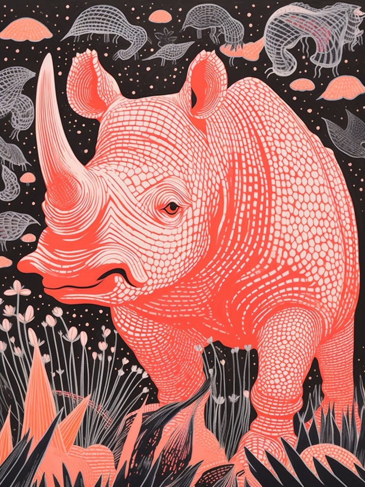 Geometric Red Abstract Rhino
