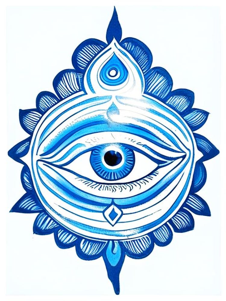 Om Aum, Symbol, Third Eye Blue & White 2