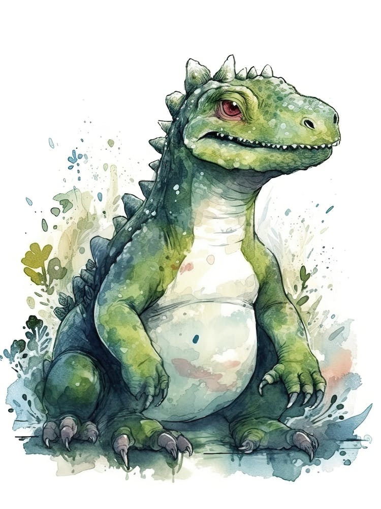 Trachodon Cute Dinosaur Watercolour 3