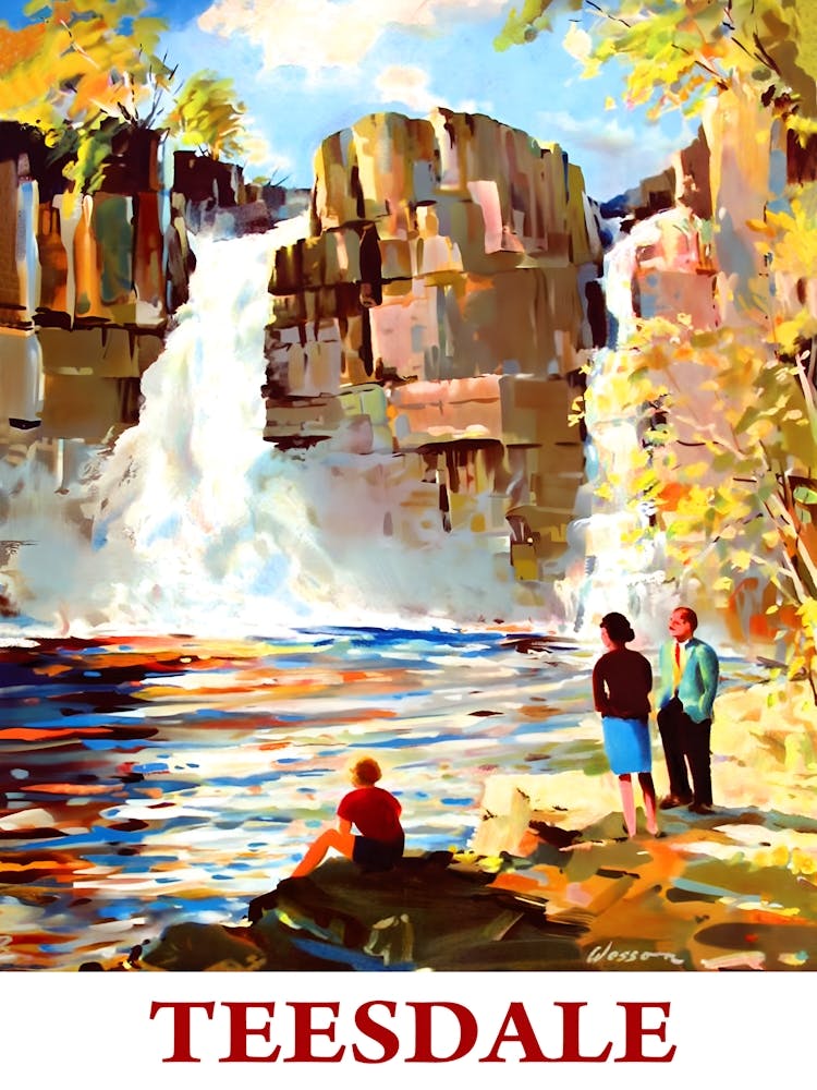 Teesdale, Couple At The Waterfalls, Travel Poster