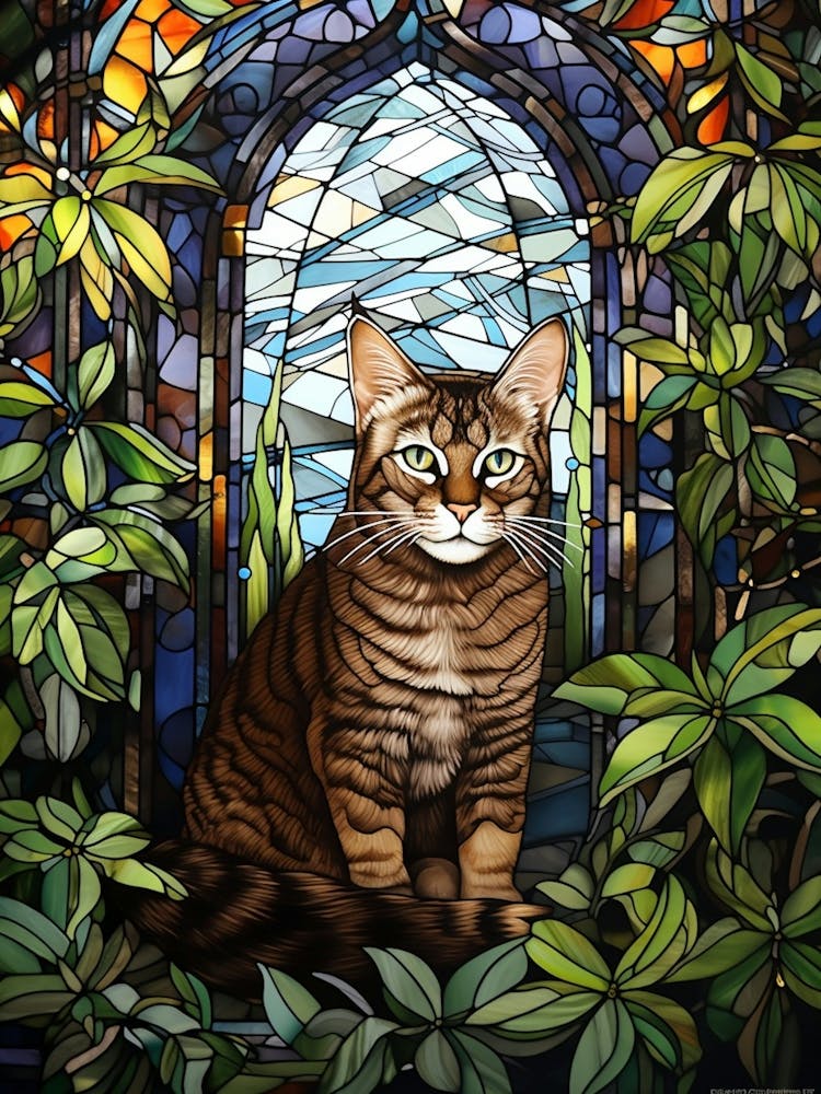 Mosaic Of A Cat In A Leafy Botanical Garden