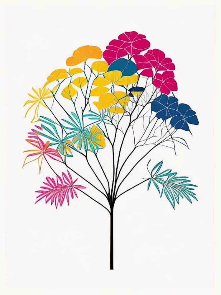 Umbrella Tree Floral Minimal Line Drawing 3 Flower