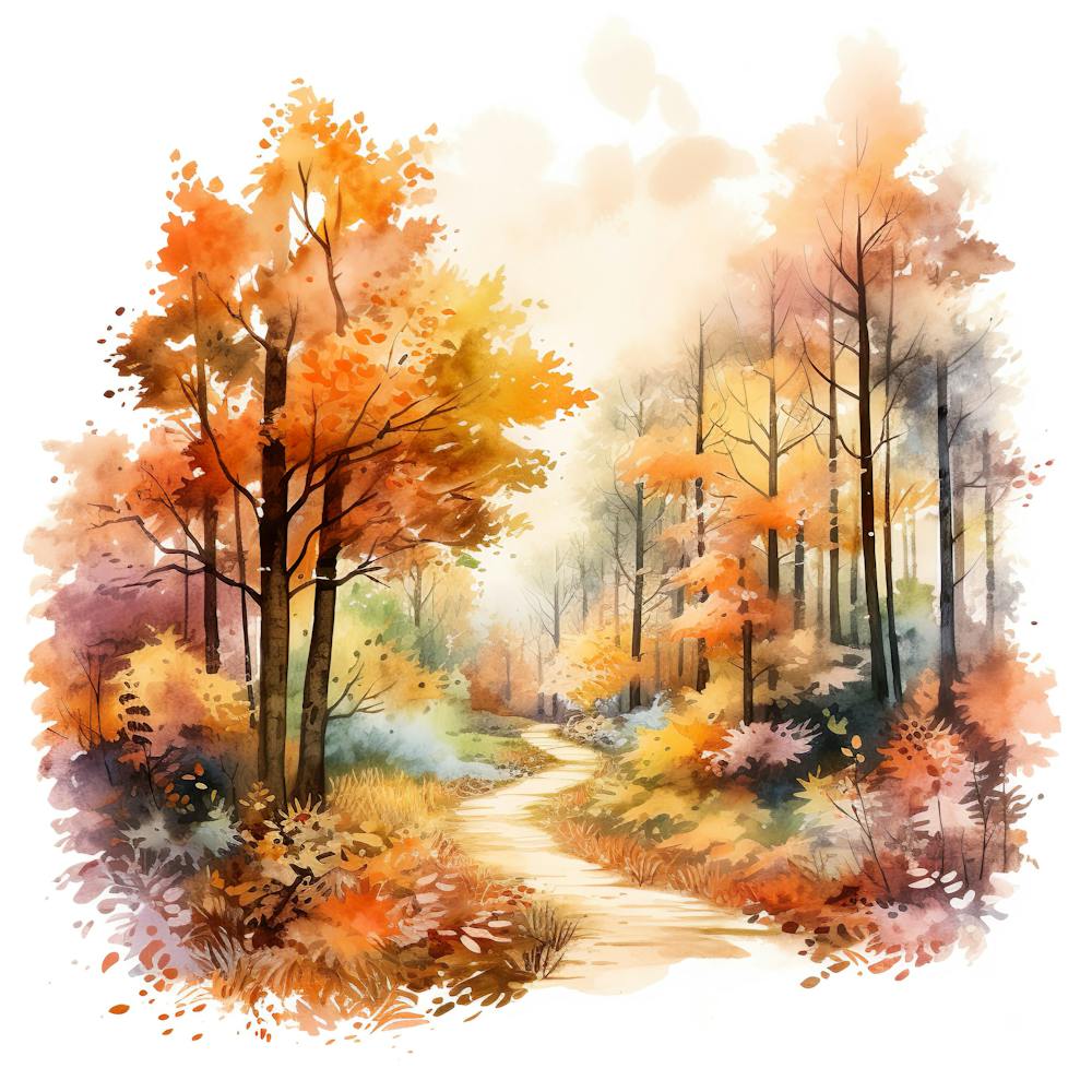 Watercolor Autumn Forest Path 3