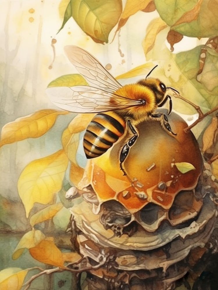 Masked Bee Beehive Watercolour Illustration 1