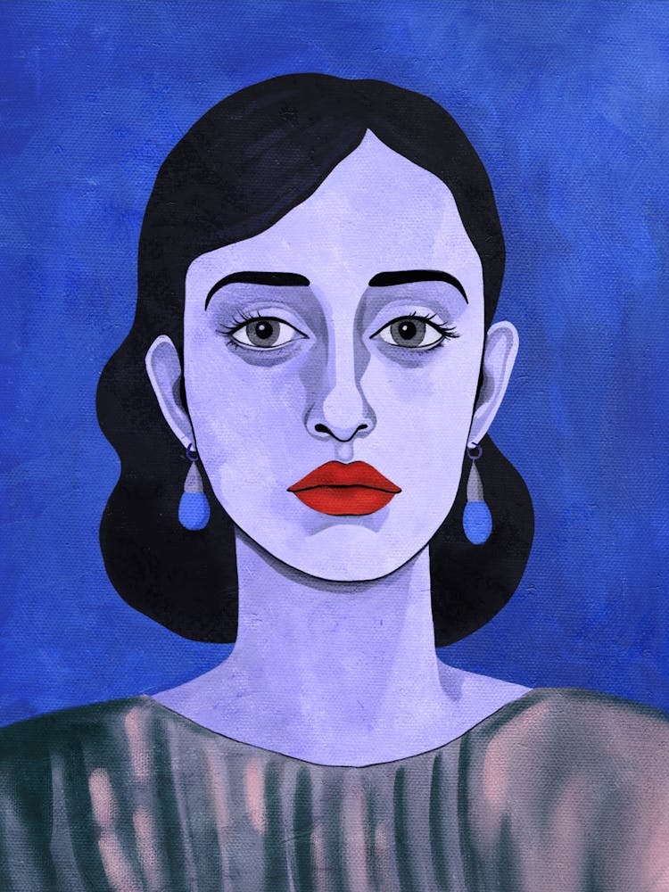 Blue Woman with Red Lips