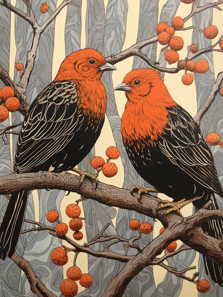 Two Birds Art Nouveau Poster 1