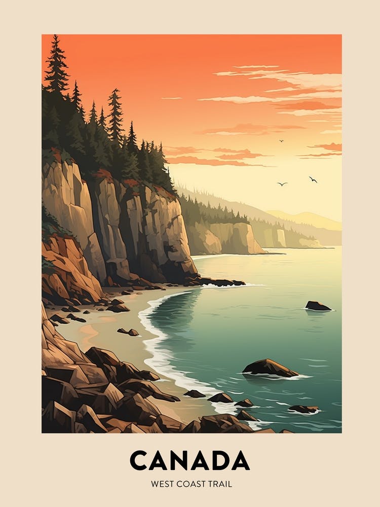 West Coast Trail Canada 3 Vintage Hiking Travel Poster