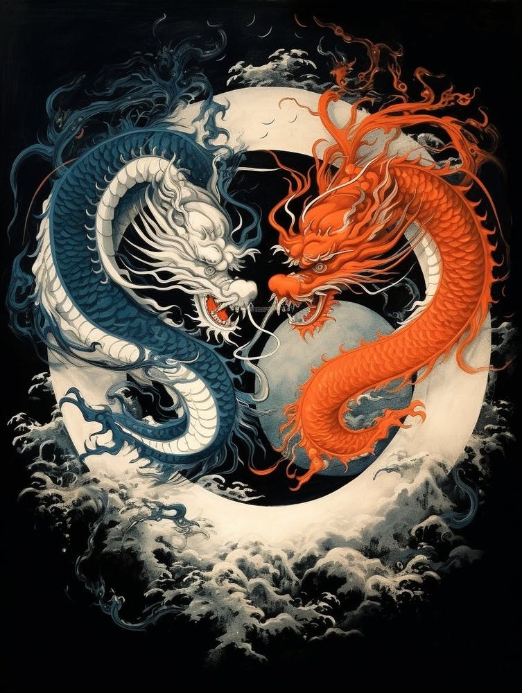 Yin And Yang Chinese Dragon Illustration 2