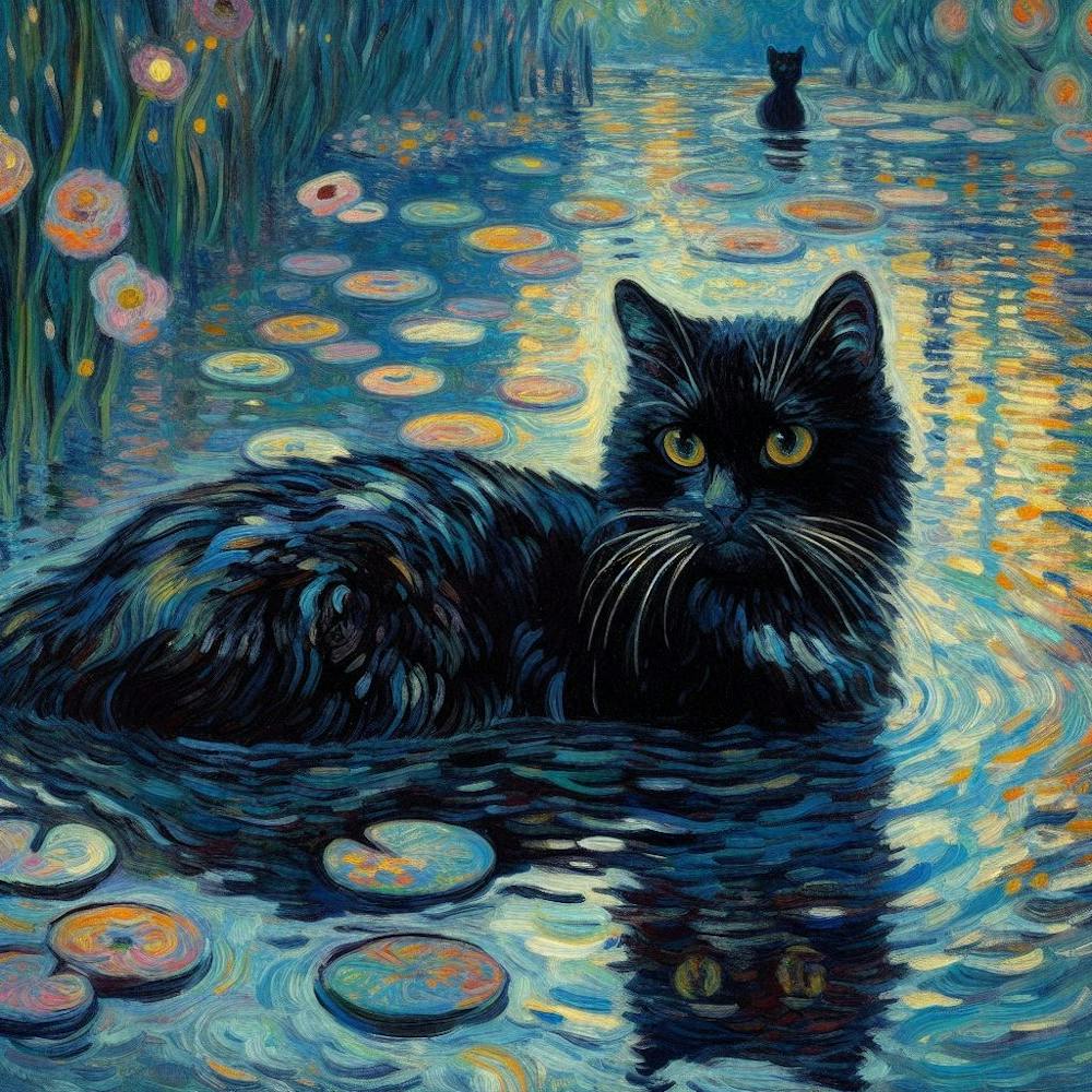 monet black Cat In The Pond