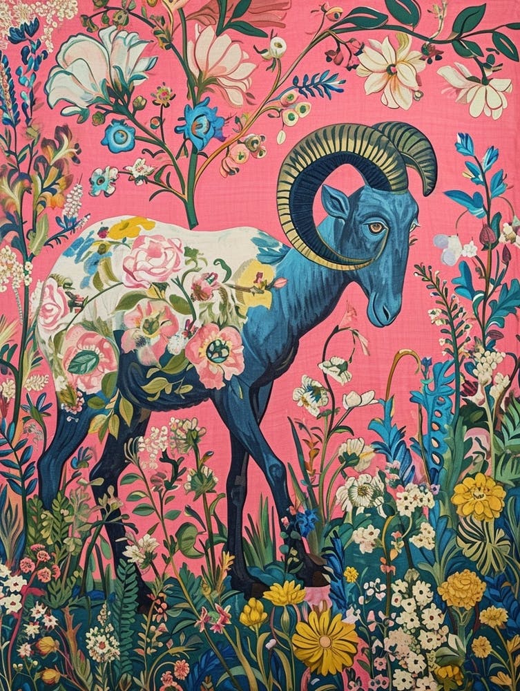 Floral Animal Painting Ram 2