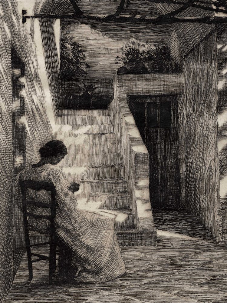 Woman Sitting In A Doorway