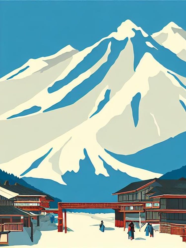 Hakuba, Japan Midcentury Vintage Skiing Poster