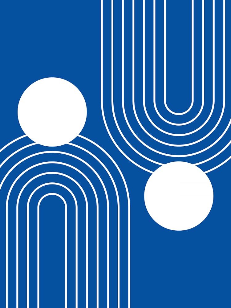 Mid Century Modern Geometric C34 In Royal Blue (Rainbow And Sun Abstract) Copy 01