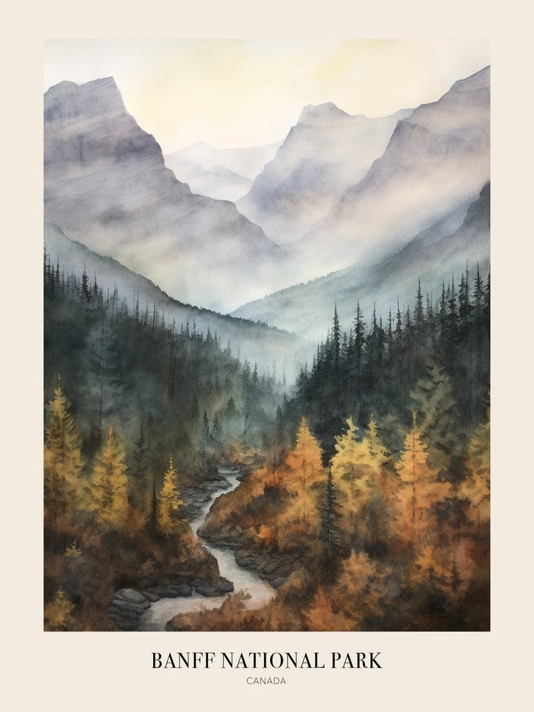 Paysage de forêt automnal - Parc national de Banff Canada 1 - Affiche