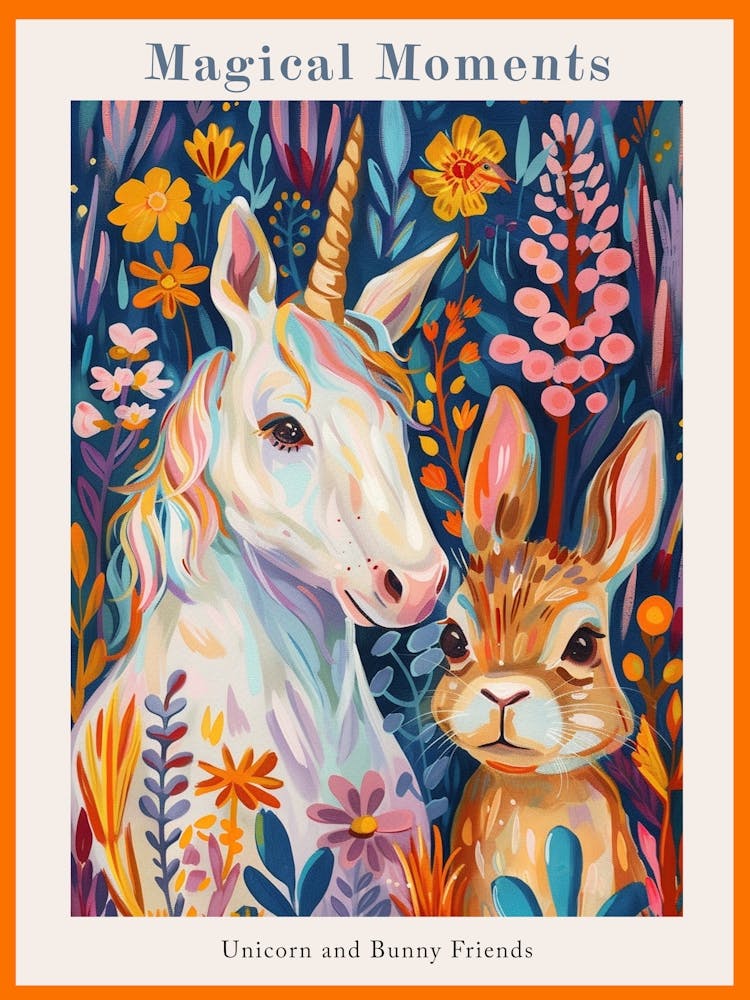 Floral Unicorn With Bunny Poster