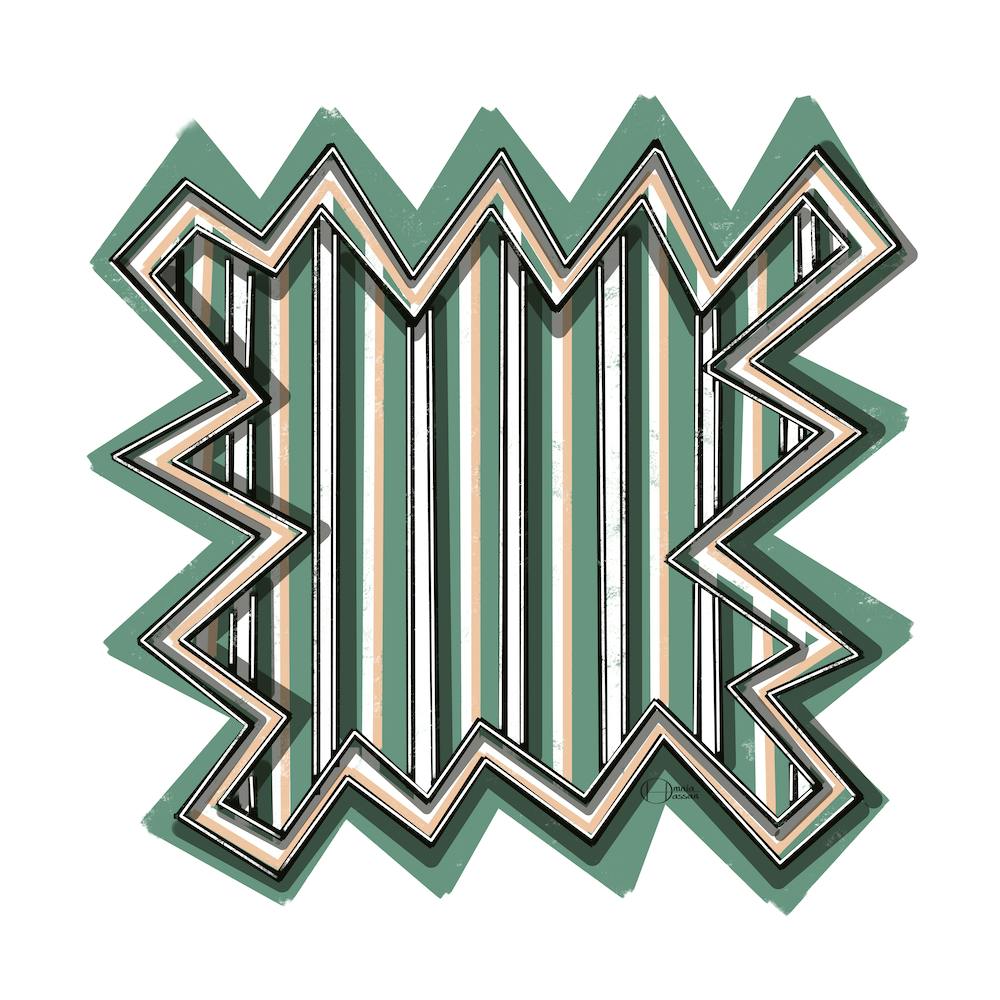 Modern Abstract Egyptian Pop Art Design In Mint Green And Pastel Yellow