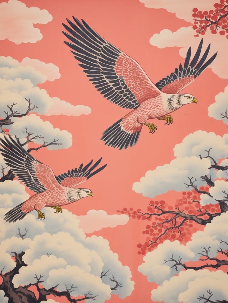 Vintage Japanese Inspired Bird Print Hawk 4
