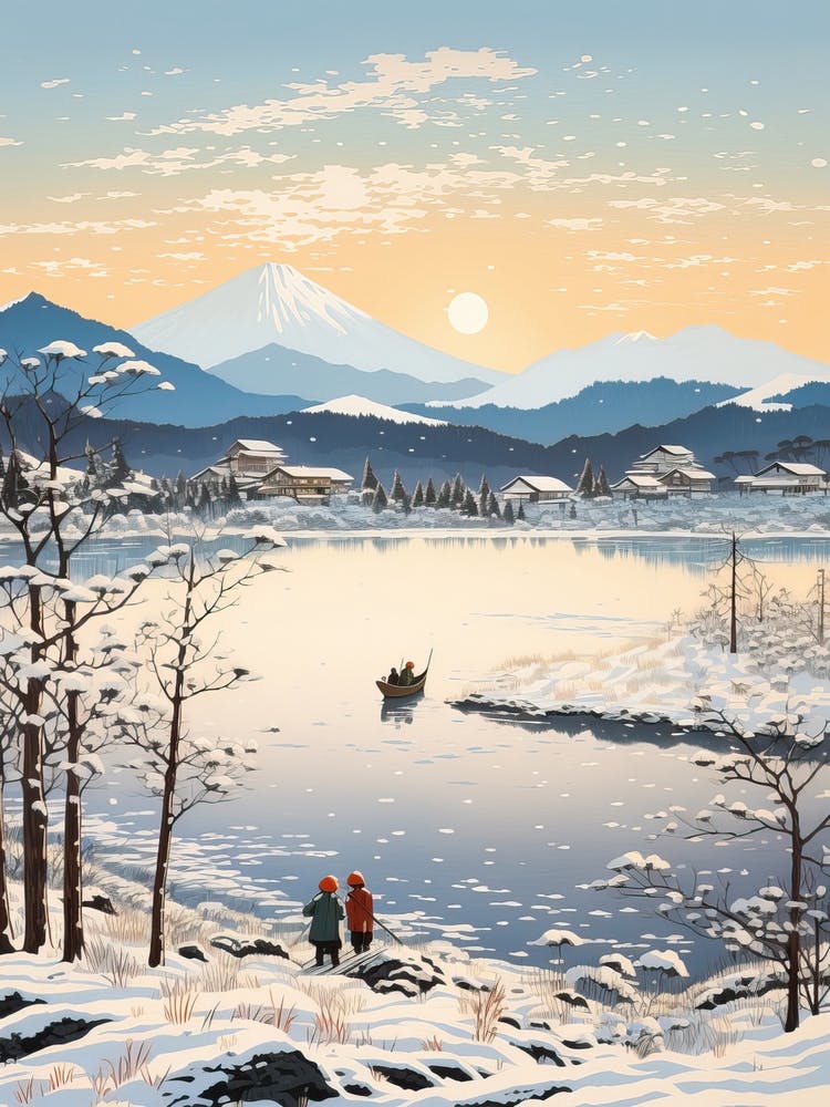 Lake Toya In Hokkaido, Ukiyo E Drawing 2