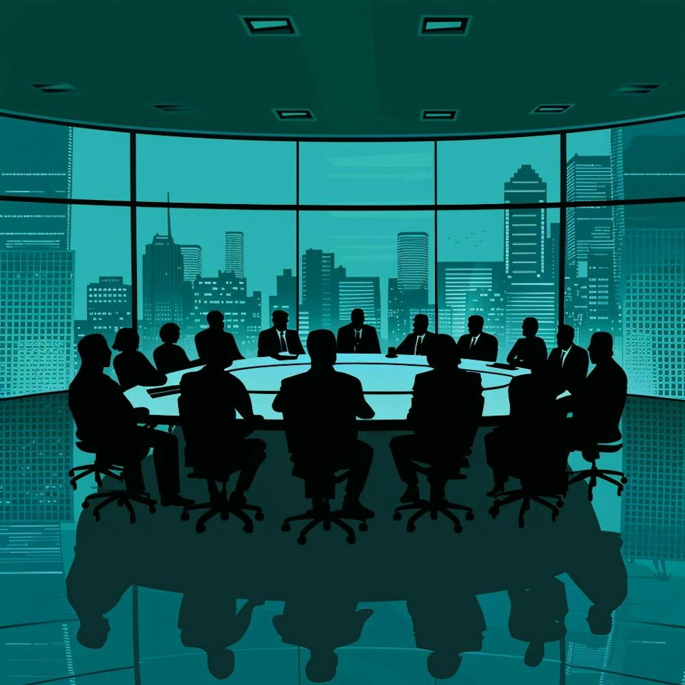 Silhouettes Of Business People At A Conference Table