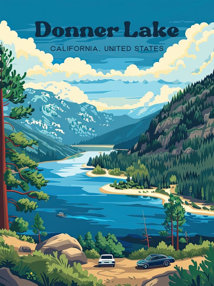 Donner Lake California Outdoor Digital Travel Illustration