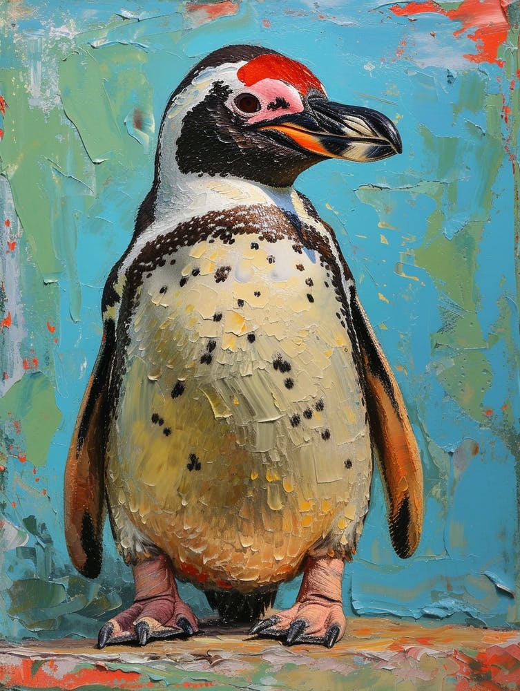 African Penguin Carcass Island Oil Painting 1