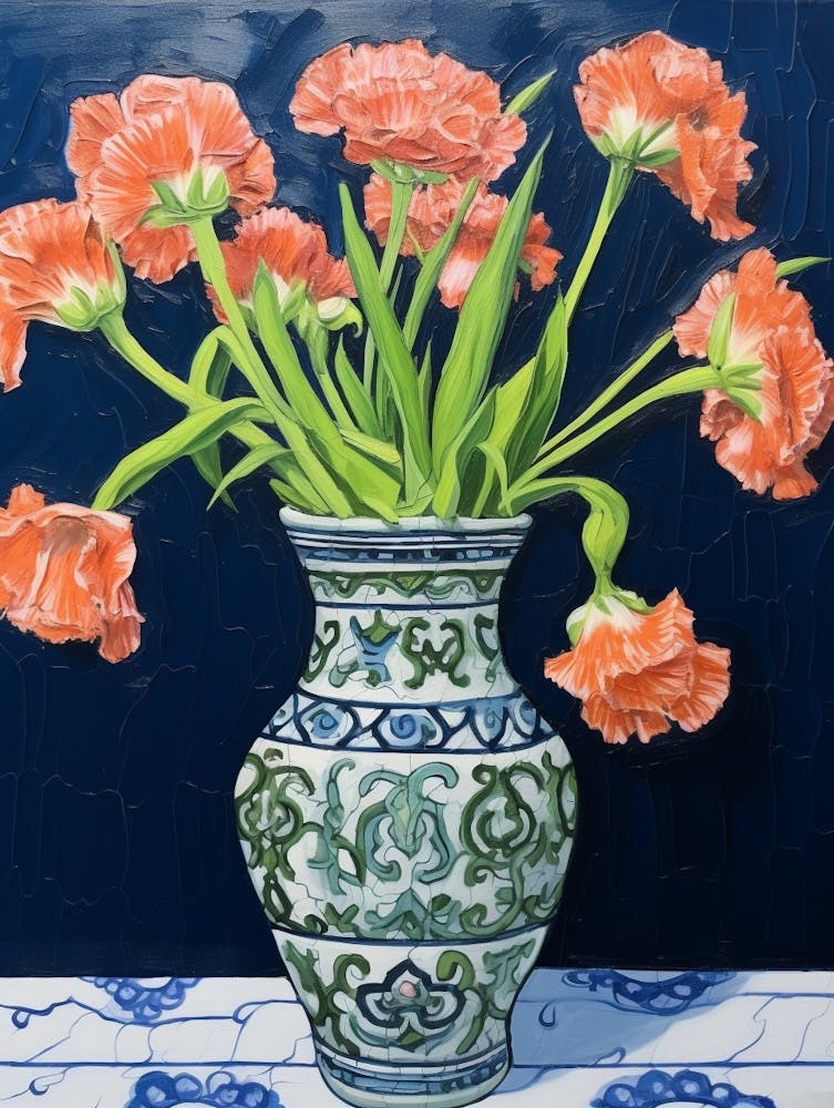 Flowers In A Vase Still Life Painting Carnation Dianthus 2