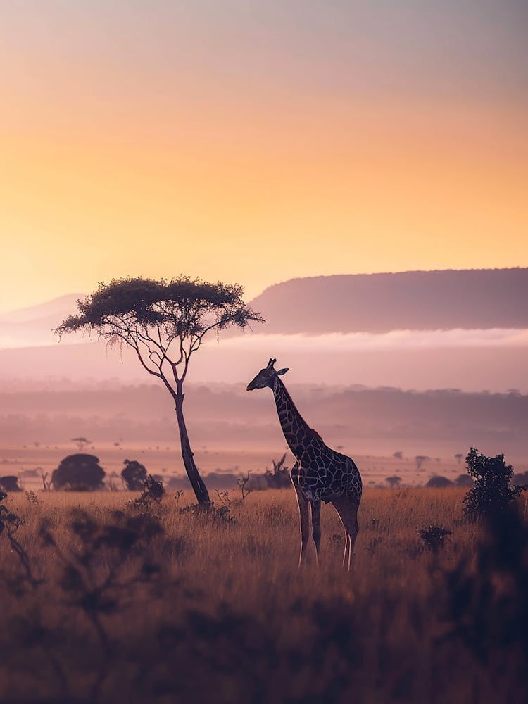 Giraffe At Sunset