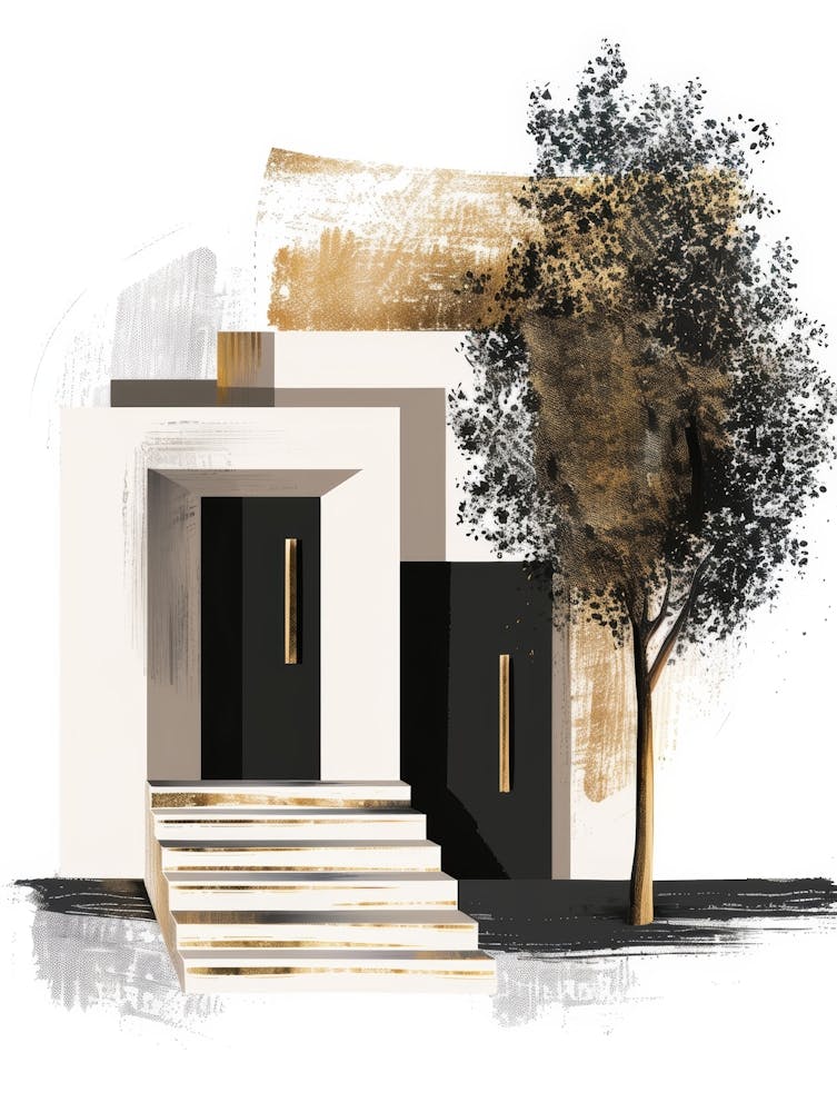House With Tree And Steps