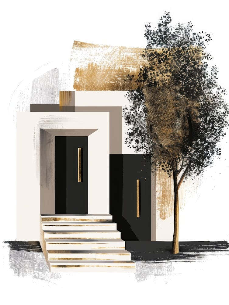 House With Tree And Steps