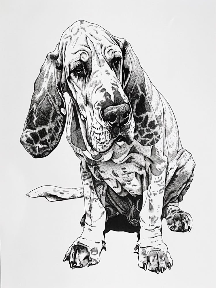 Basset Hound Dog Line Sketch