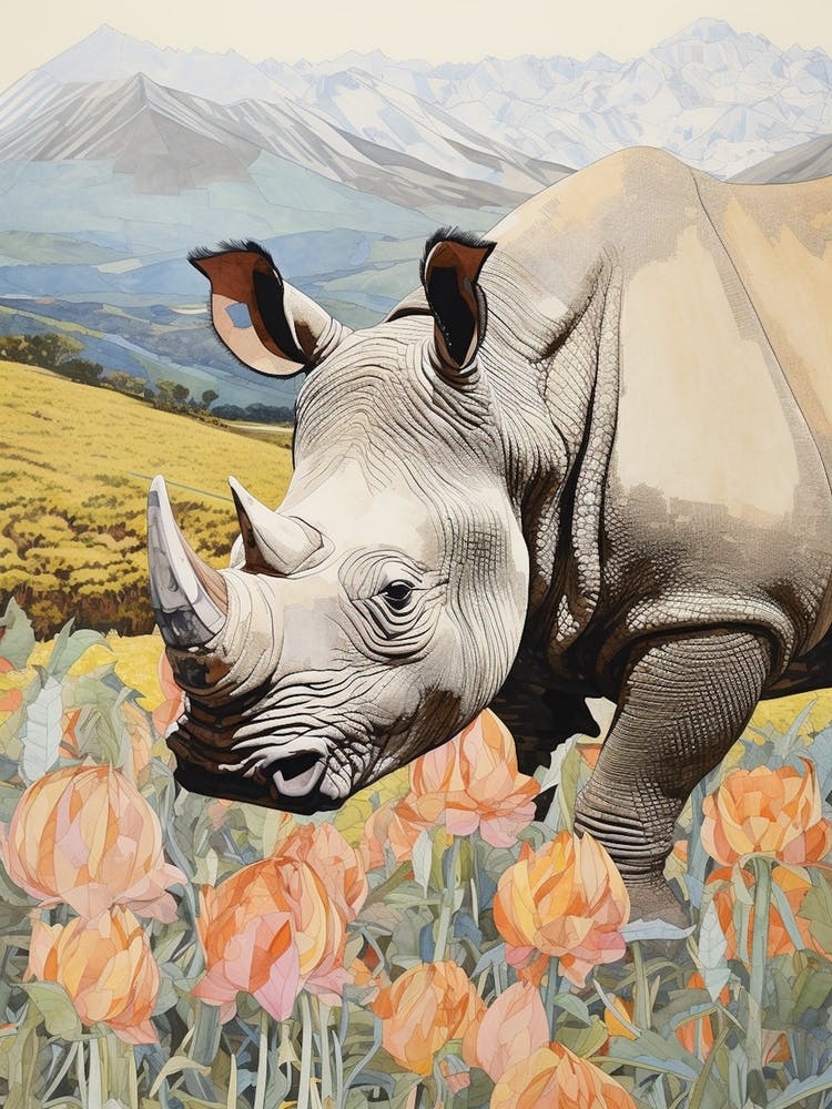 Rhino With Flowers & Plants 3