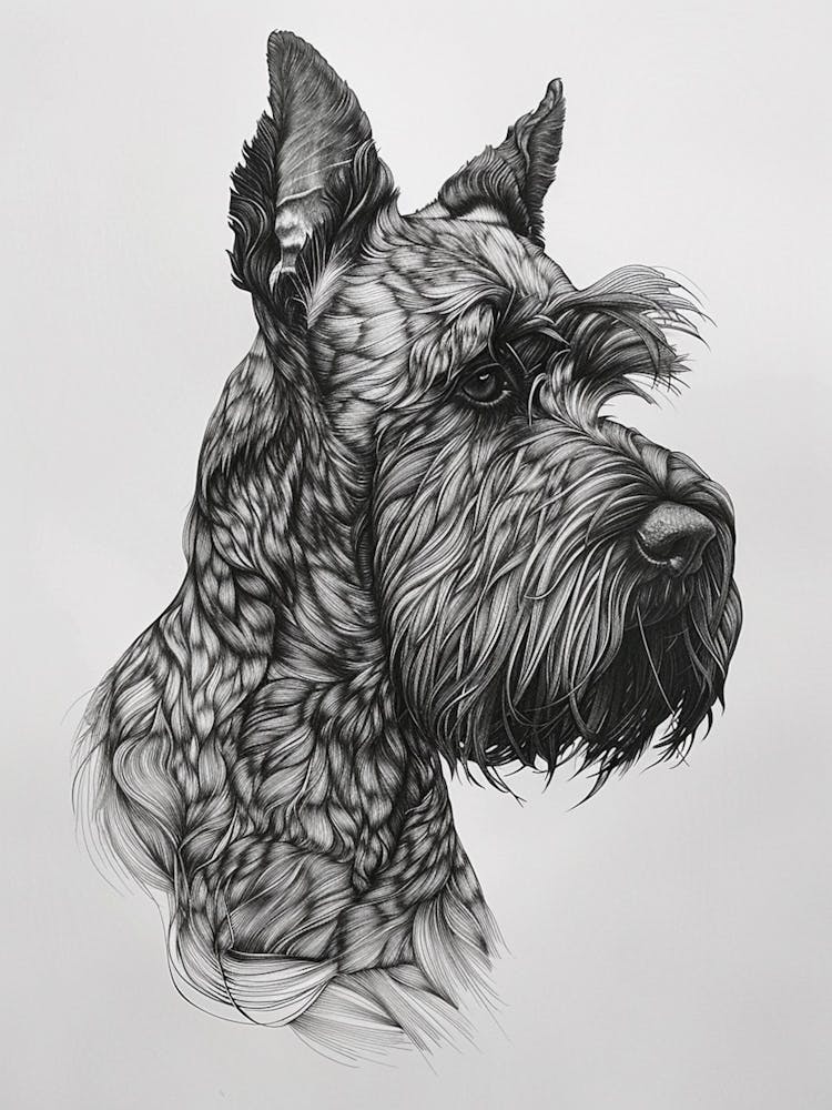 Kerry Blue Terrier Line Sketch 1