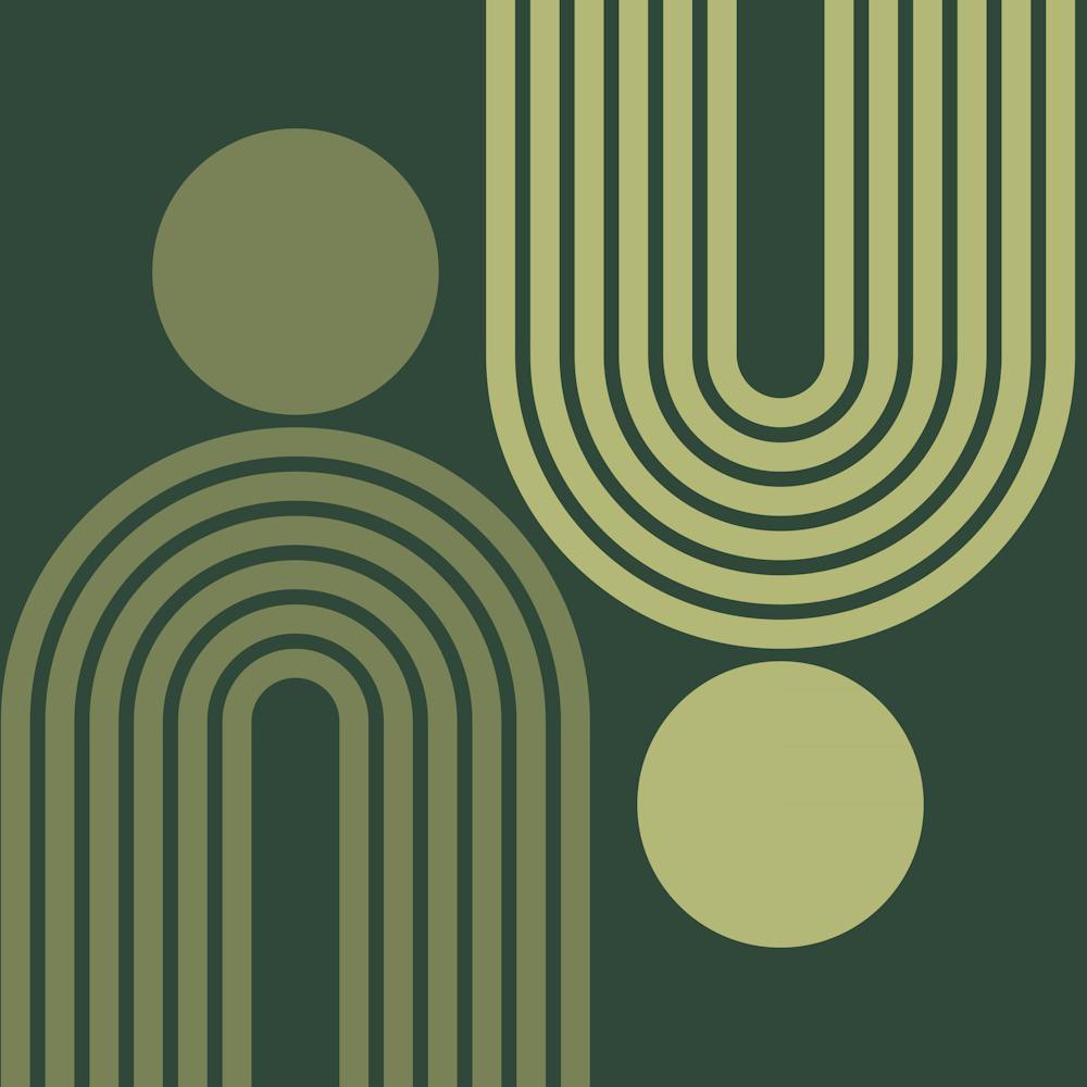 Mid Century Modern Geometric Rainbow And Sun Abstract A15 In Greenery Shades 02