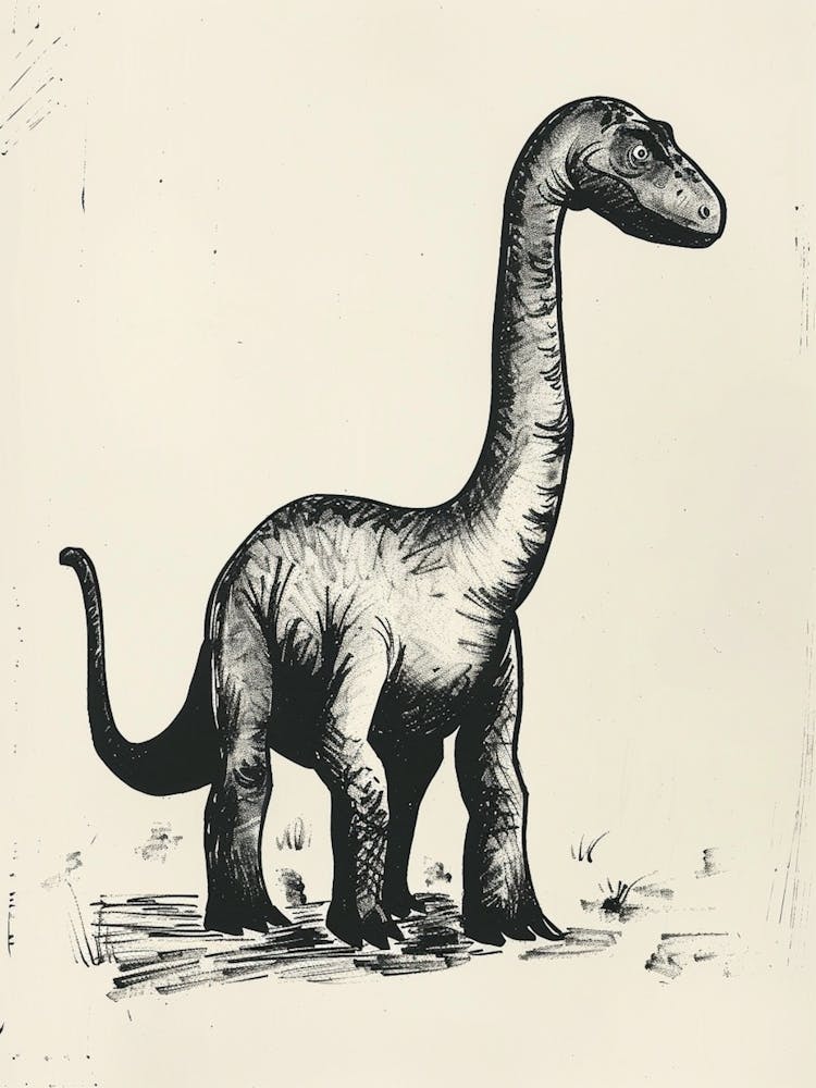 Apatosaurus Dinosaur Black & Sepia Sketch
