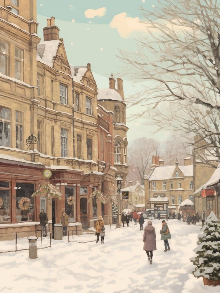 Vintage Winter Illustration Oxford United Kingdom 5