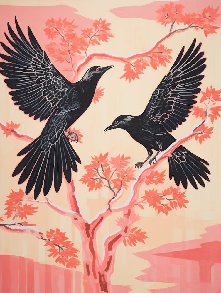 Vintage Japanese Inspired Bird Print Crow 1