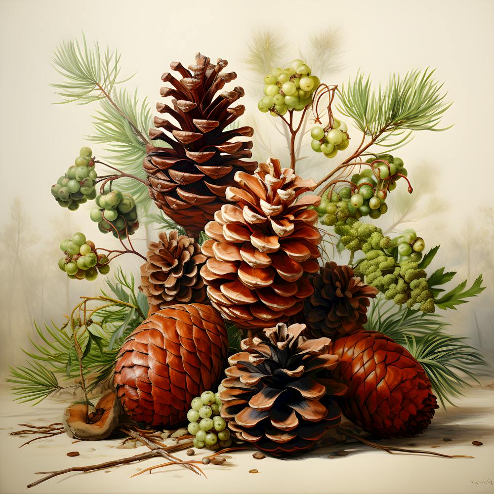Nature Inspired Wall Decor – Elegant Botanical & Pinecone Illustration