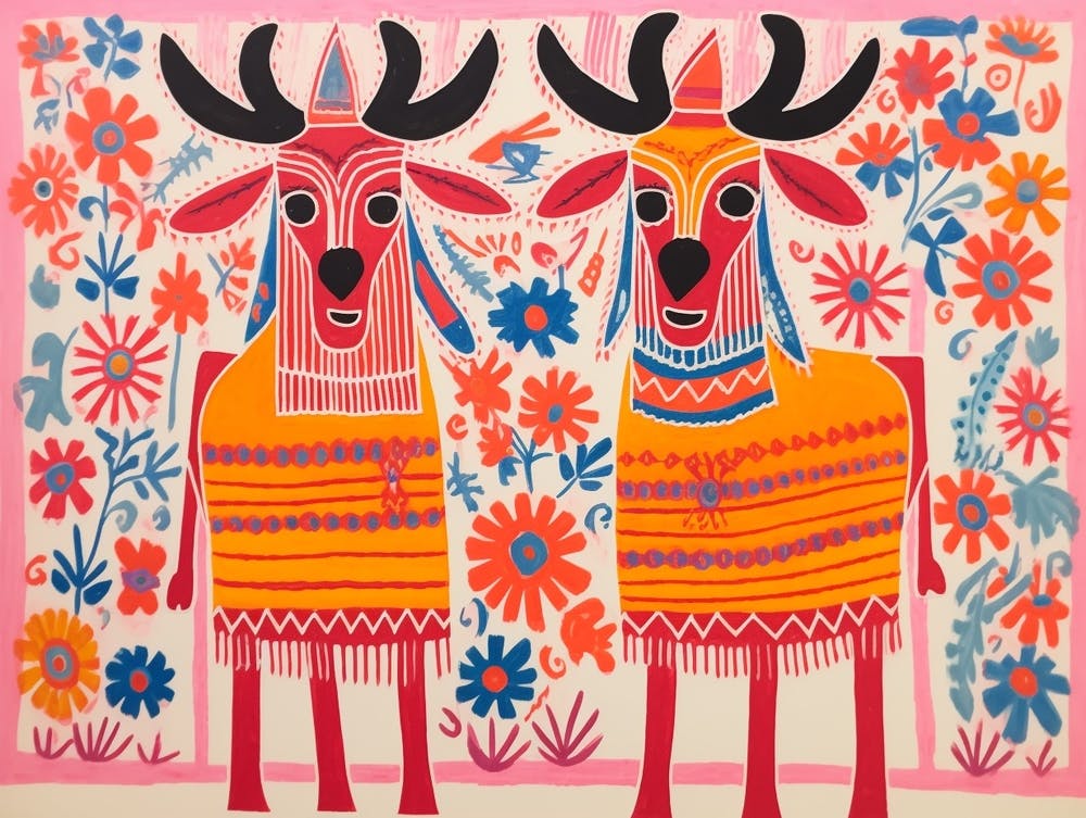 Goat 3 Folk Style Animal Illustration