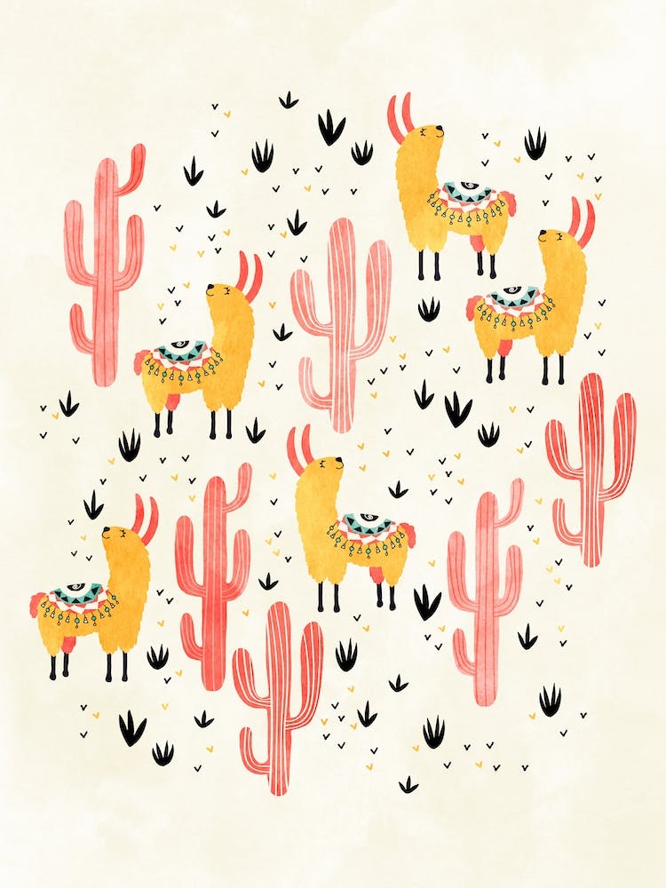 Yellow Llamas Red Cacti