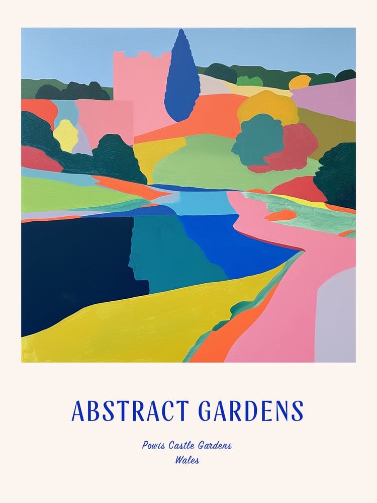 Colourful Gardens Powis Castle Gardens Wales 3 Blue Poster