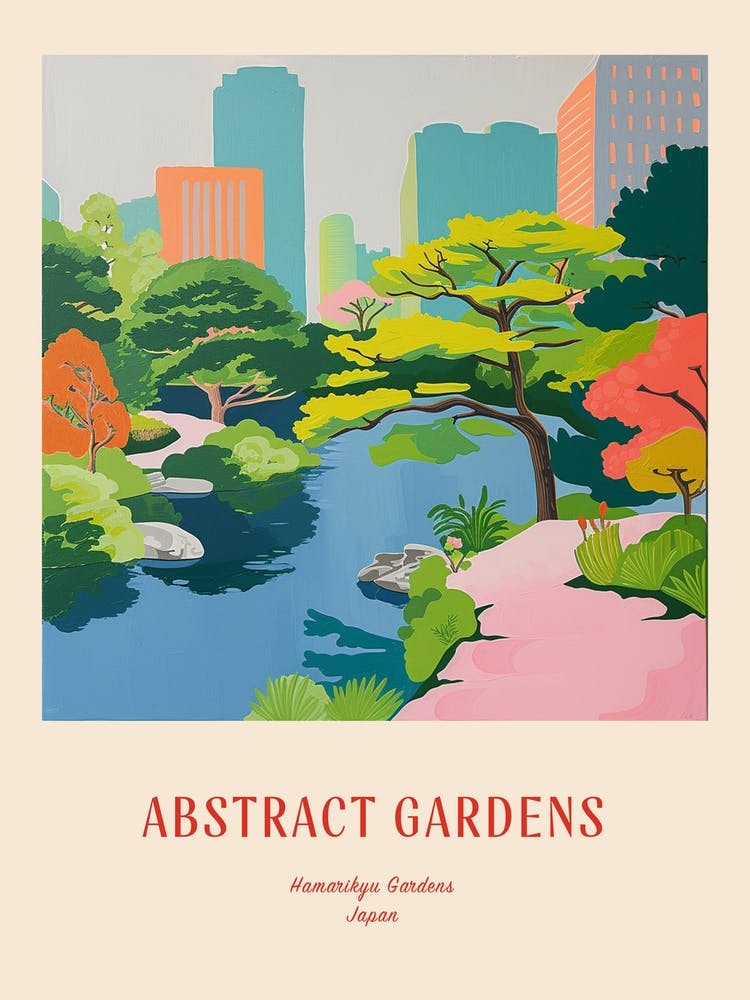 Colourful Gardens Hamarikyu Gardens Japan 1 Red Poster