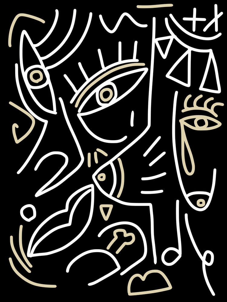 Line Art In White And Grey