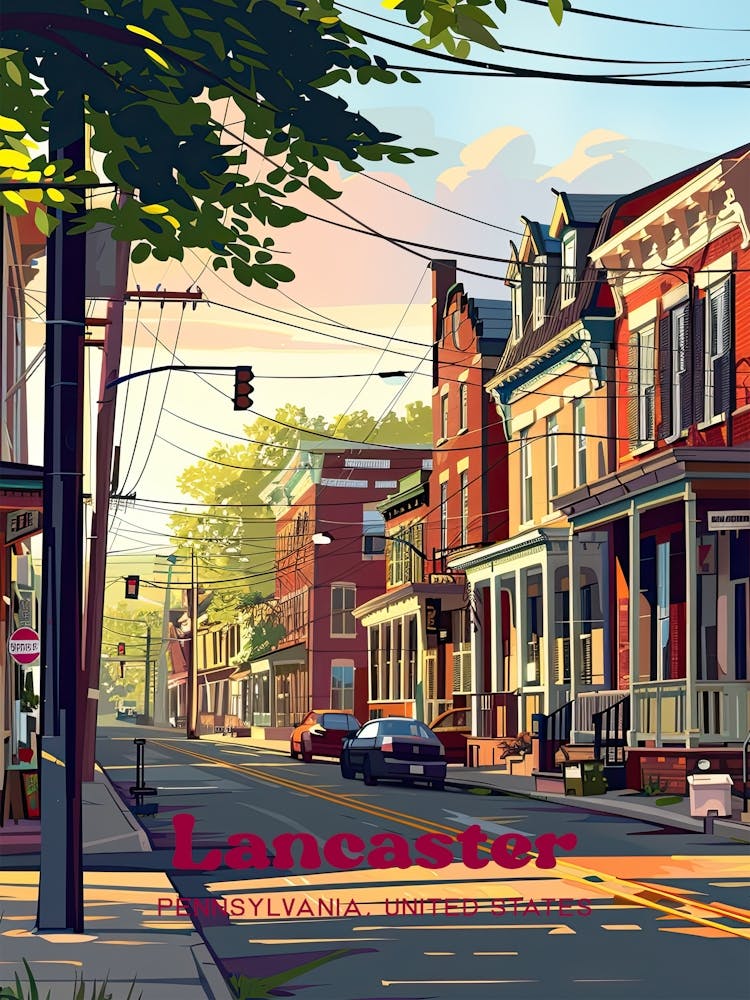 Lancaster Pennsylvania Street Travel Art Illustration