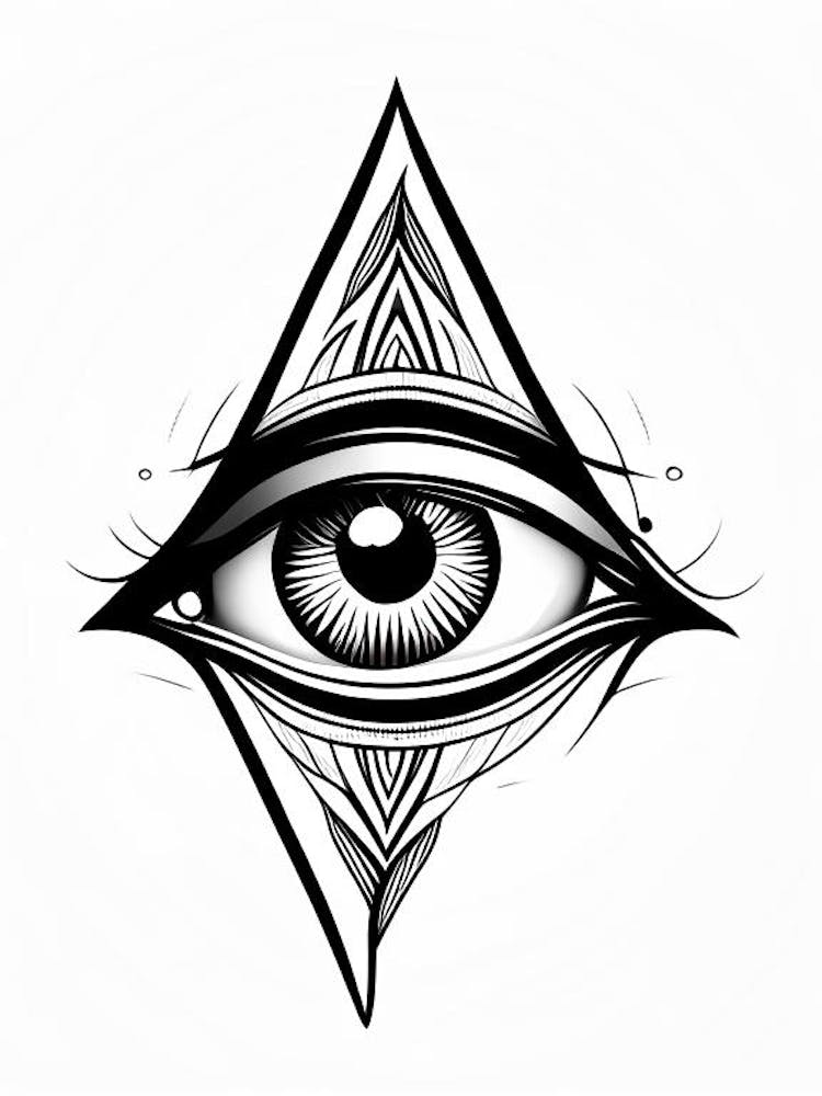 Intuition, Symbol, Third Eye Simple Black & White Illustration 4