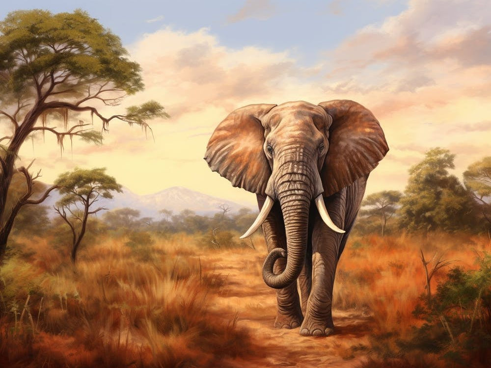 African Elephant In The Savannah Painting 2